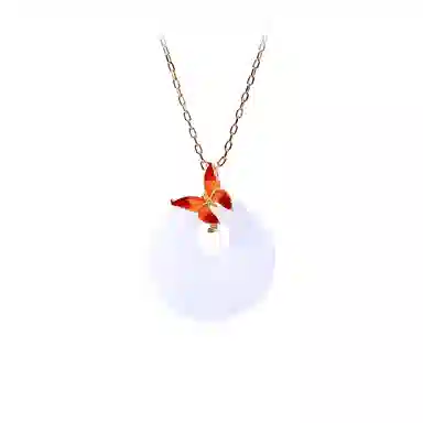 彤彤兔 国潮风小众珐琅渐变工艺蝴蝶平安扣古风 铜 项链 女款