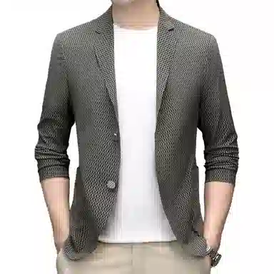 时尚纯色冰丝单排扣休闲商务西轻便舒适有型轻奢百搭西装 男款