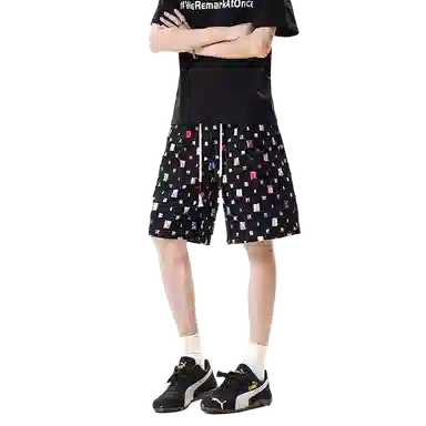 佑麟 彩色格子潮牌设计感外穿五分裤美式宽松破洞休闲短裤 男女同款