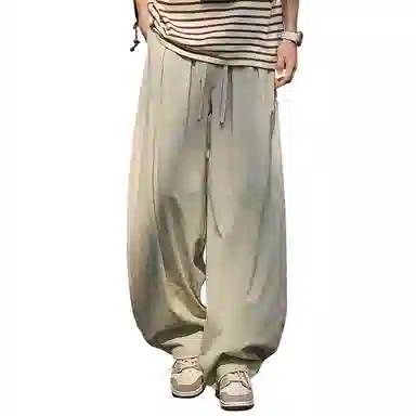 顶峰保罗 无性别主义日系弯刀薄款垂感阔腿长裤加肥加大码灯笼裤宽松直筒裤子亲肤透气时尚百搭休闲裤 男女同款