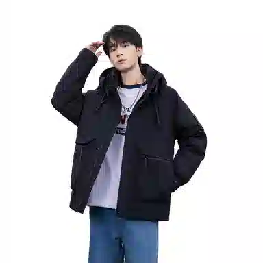 鸭鸭 短款宽松纯色时尚连帽羽绒服 男女同款