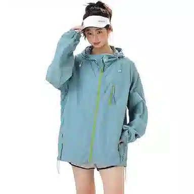 杜克恩 轻薄时尚美式纯色拉链连帽宽松外套防晒服 男女同款