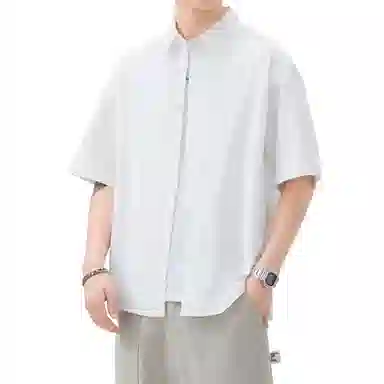 帝狼牛 极简风潮牌休闲纯色翻领纯棉透气吸汗宽松百搭短袖衬衫 男女同款
