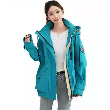 鸭鸭 纯色连帽中长款宽松夹克外套 女款