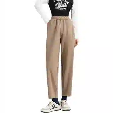 法文箱子 纯色松紧中腰直筒休闲裤 女款