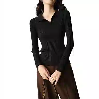 晚白 软糯不扎肤高弹力针织衫 女款 黑色