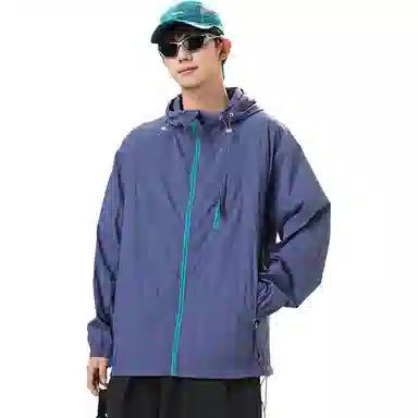 杜克恩 轻薄时尚美式纯色拉链连帽宽松外套防晒服 男女同款
