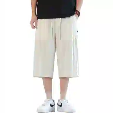 顶峰保罗 新中式莱赛尔潮流痞帅纯色无性别主义宽松大码百搭七分运动健身裤弹力抽绳显高薄款直筒休闲短裤 男女同款