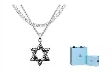 恋朵 时尚潮流项链两件套 小众高级感原创设计海王三叉戟六芒星鲨鱼钛钢项链情侣吊坠古巴链 男女同款 叠戴法则