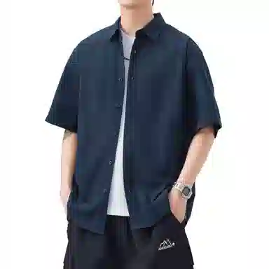帝狼牛 美式高街基础款纯色简约垂感百搭休闲宽松通勤薄款短袖衬衫 男女同款