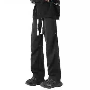 敦煌博物馆 山系户外徒步织带抽绳机能风伐木裤铆钉褶皱设计感宽松直筒百搭大码休闲裤 男女同款