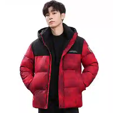 鸭鸭 中青年时尚韩版潮流中国风短款连帽外套山系户外运动休闲加厚保暖迷彩面包羽绒服 男女同款