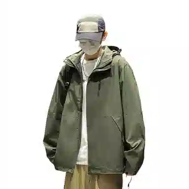 玉儿恋  日系户外纯色连帽宽松休闲拉链  防风冲锋衣 男女同款