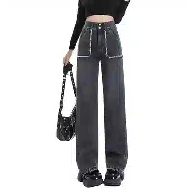 法文箱子 复古高腰简约牛仔裤 女款