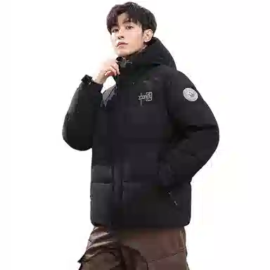 鸭鸭 中青年时尚韩版潮流中国风短款连帽外套山系户外运动休闲加厚保暖迷彩面包羽绒服 男女同款