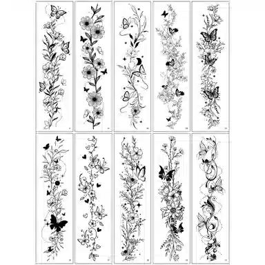 馨枕居  花臂花环纹身贴高级感黑白蝴蝶花朵手臂腿部临时纹身贴纸
