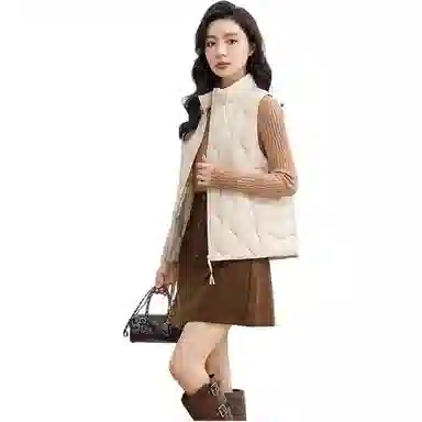 鸭鸭 纯色立领短款拉链马甲 女款