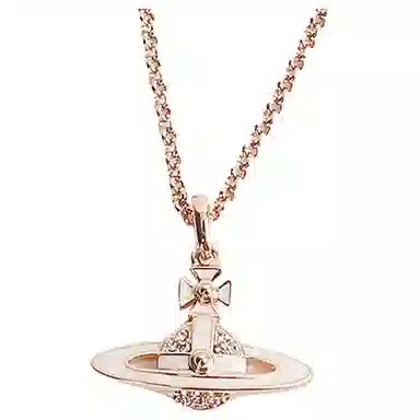 Vivienne Westwood Classic Saturn Logo Pendant Necklace Rose Gold