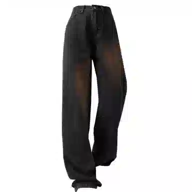 复古简约基础款做旧水洗宽松垂感直筒显瘦百搭牛仔裤 男女同款 中蓝色