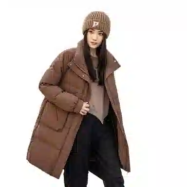 鸭鸭 韩版立领中长款加厚宽松休闲保暖羽绒服 女款