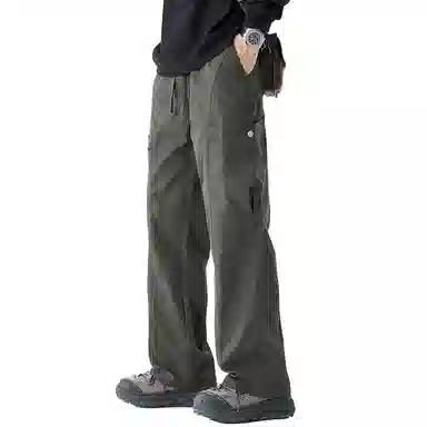 顶峰保罗 美式冰丝潮牌工装裤系带纯色无性别主义宽松中腰直筒百搭弹力显高阔腿垂感长裤休闲裤 男女同款