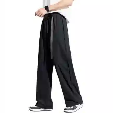 顶峰保罗 冰丝薄款直筒垂感阔腿速干凉感透气运动长裤无性别主义纯色腰带高级感亲肤舒适休闲裤 男女同款