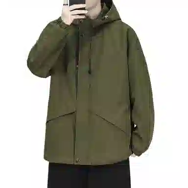 玉儿恋  美式户外休闲纯色连帽潮牌宽松拉链  防水冲锋衣 男款