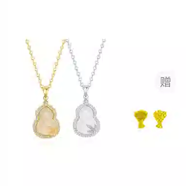 【买一赠一|S999足银精选高品质】 金师傅 福禄双全 竹叶葫芦福气满满招财纳褔 新中式国潮万事如意优雅气质百搭#好运 琉璃 项链 女款