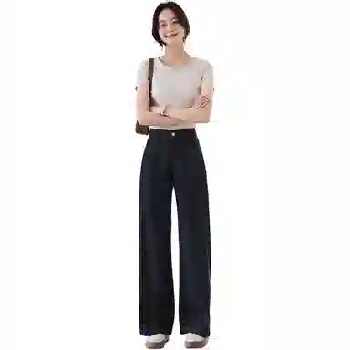 品彩 美式潮流复古高腰直筒阔腿裤时尚百搭休闲长裤牛仔裤 女款