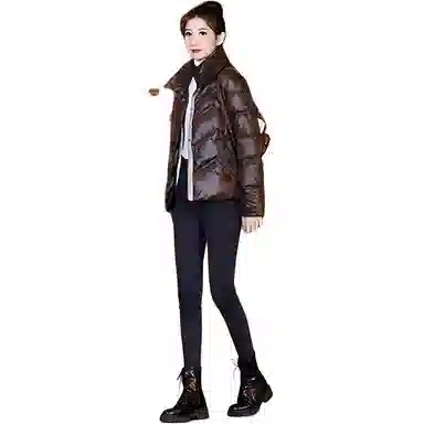 鸭鸭 纯色立领拉链宽松长袖羽绒服 女款