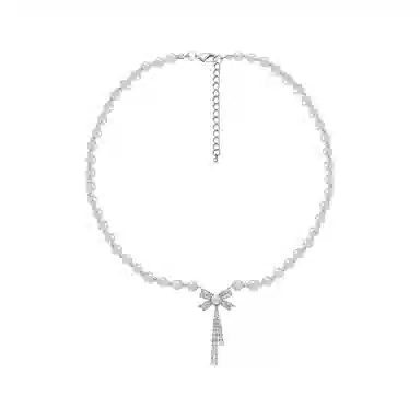 暖瞳 精致浪漫蝴蝶结优雅气质高级感锁骨链复古轻奢小众颈链 合金+锆石+人造珍珠 项链 女款