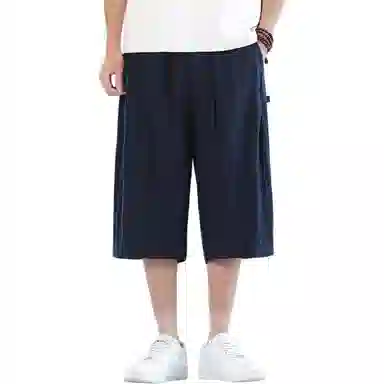 顶峰保罗 新中式莱赛尔潮流痞帅纯色无性别主义宽松大码百搭七分运动健身裤弹力抽绳显高薄款直筒休闲短裤 男女同款