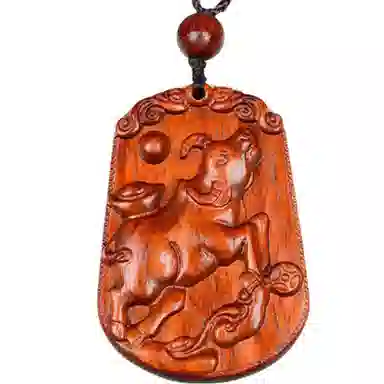 檀欣 国风新中式 本命年 精雕十二生肖属相吊坠红木木雕无事牌挂件平安牌毛衣链吊坠 木质檀香 项链 男女同款情侣款 紫檀属 礼盒装