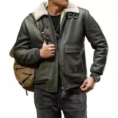 季言 加绒加厚复古机车皮衣 男款