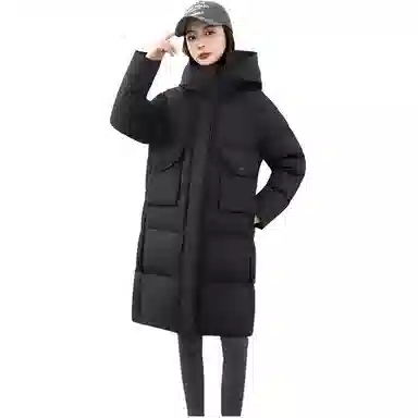 鸭鸭 纯色加厚中长款连帽拉链舒适休闲长袖羽绒服 女款