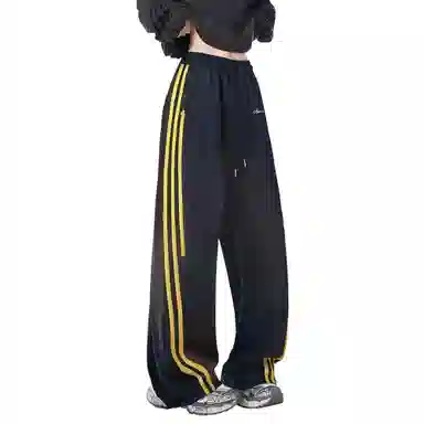 王者荣耀 鲁班七号星空梦想款美式学院风侧边条纹字母复古街头潮流运动宽松阔腿直筒户外简约休闲裤 男女同款