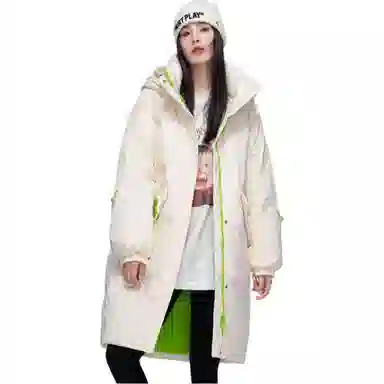 鸭鸭 宽松休闲纯色连帽羽绒服 女款