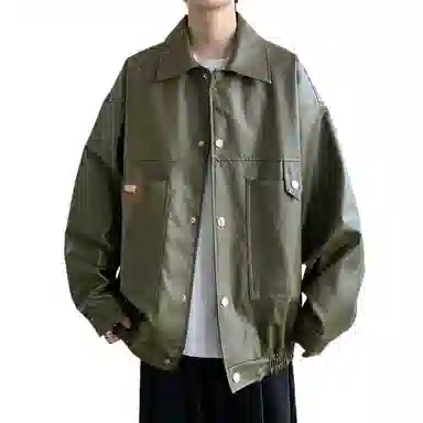 街头潮流美式复古宽松机车风外套皮衣 男女同款