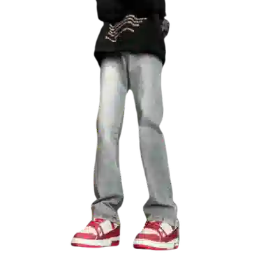 双星八特 加绒加厚保暖长裤美式高街废土风水洗做旧中腰百搭垂感休闲弯刀微喇潮流牛仔裤 男女同款