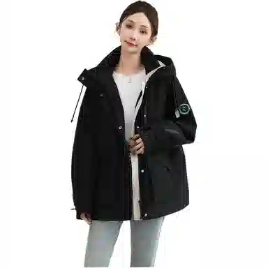 鸭鸭 纯色连帽中长款宽松夹克外套 女款