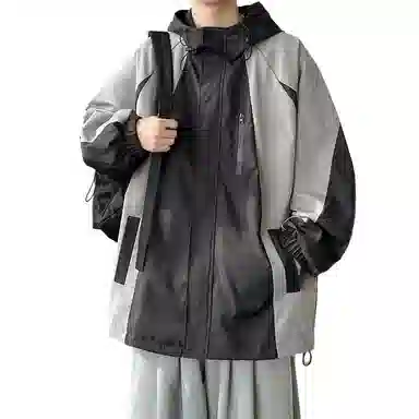 玉儿恋 连帽拼接宽松大码夹克外套 男款