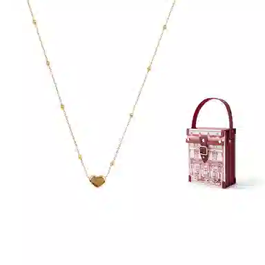 指尖瑰宝 气质珠子爱心吊坠 金色爱心 项链 女款 礼盒