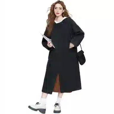 法文箱子 纯色简约长袖大衣 女款 黑色