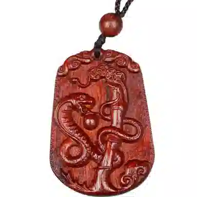 檀欣 国风新中式 本命年 精雕十二生肖属相吊坠红木木雕无事牌挂件平安牌毛衣链吊坠 木质檀香 项链 男女同款情侣款 紫檀属 礼盒装