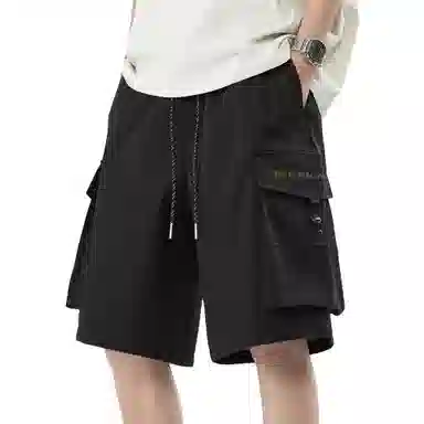 稻草人 美式潮牌复古品牌字母极简风宽松百搭系带纯色多口袋亲肤舒适透气五分户外休闲运动工装短裤 男女同款