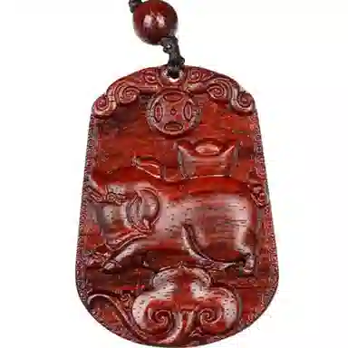 檀欣 国风新中式 本命年 精雕十二生肖属相吊坠红木木雕无事牌挂件平安牌毛衣链吊坠 木质檀香 项链 男女同款情侣款 紫檀属 礼盒装