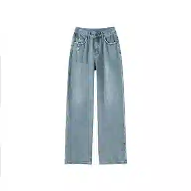 法文箱子 复古高腰直筒牛仔裤 女款