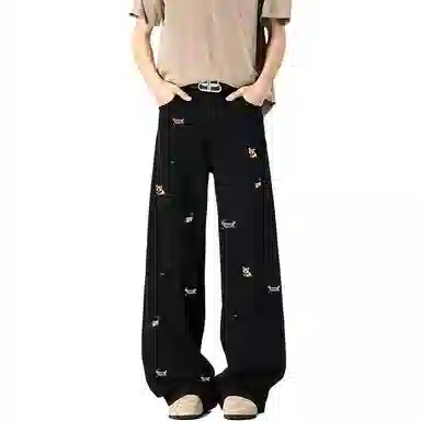 煦加 拉链纯色休闲宽松牛仔裤 男款