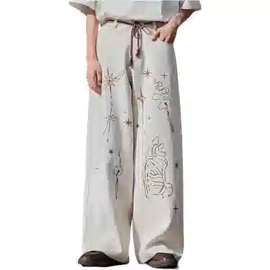 沐诚阳译 日系宽松星空猫咪抽绳休闲裤 男款