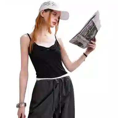 UNIFREE Lace Trim Tank Top Black